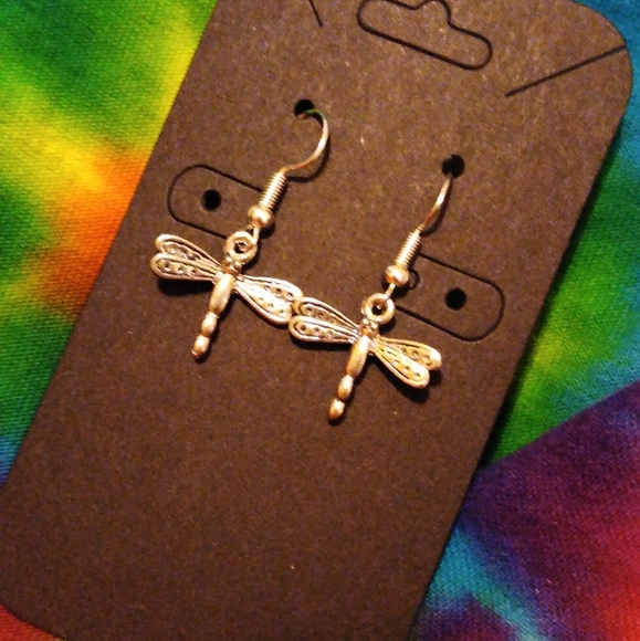 Handcrafted Dragonfly Charm Hook Earrings - Picture 3 of 3
